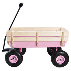 Outdoor Wagon All Terrain Pulling Wood Railing Air Tires Garden Cart