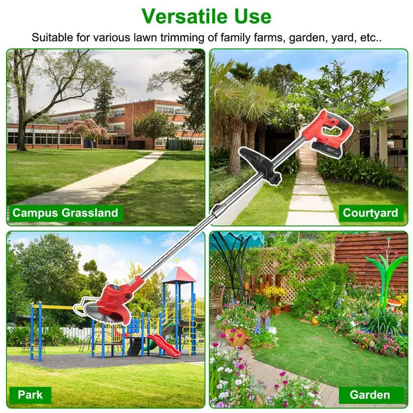 Rechargeable Cordless Grass Trimmer with Alloy Blades & Safety Gear
