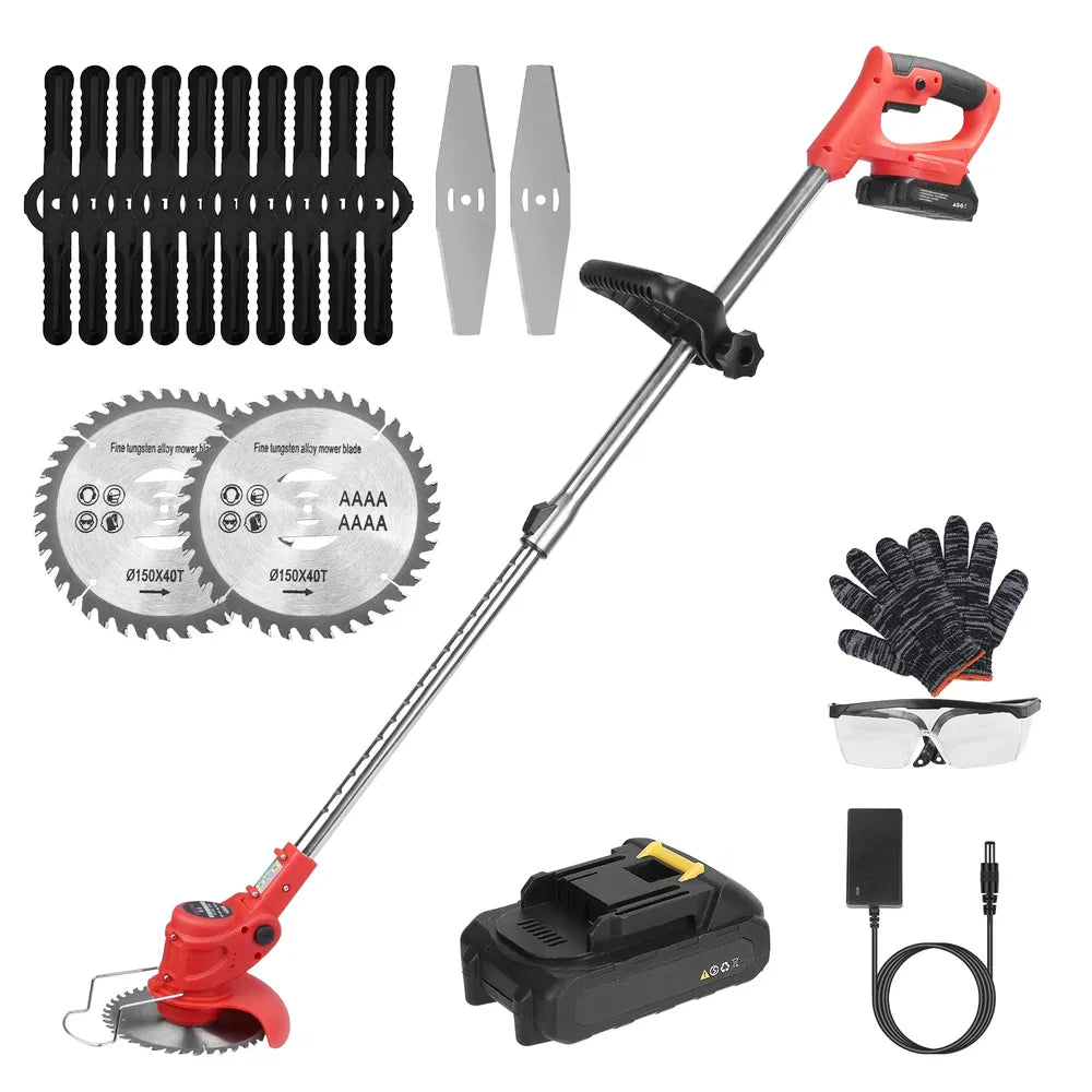 Rechargeable Cordless Grass Trimmer with Alloy Blades & Safety Gear