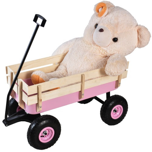 Outdoor Wagon All Terrain Pulling Wood Railing Air Tires Garden Cart
